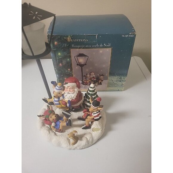 Traditions Christmas Candle Street Lamp Scene 293069 Santa Claus Reindeer EUC - Picture 4 of 13